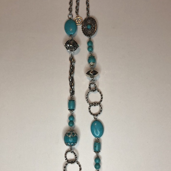 Turquoise And Silver Long Chunky Necklace - Picture 6 of 7